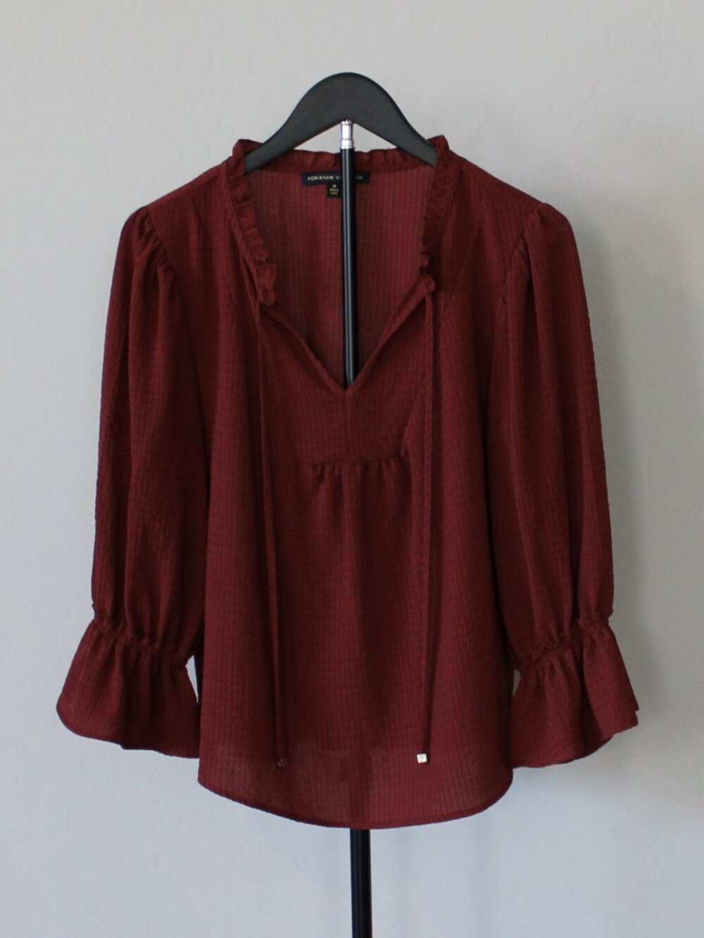 Adrienne Vittadini Burgundy Ruffle Blouse – Size M